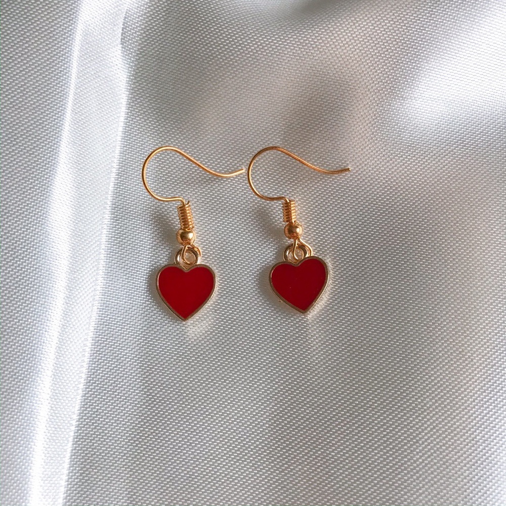 Red and Gold Heart Earrings